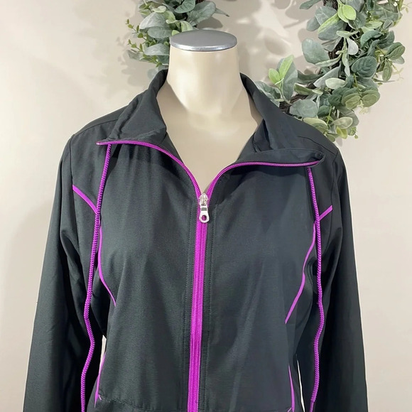 Reebok Athletic Full Zip Jacket Black and Purple M - Picture 2 of 16